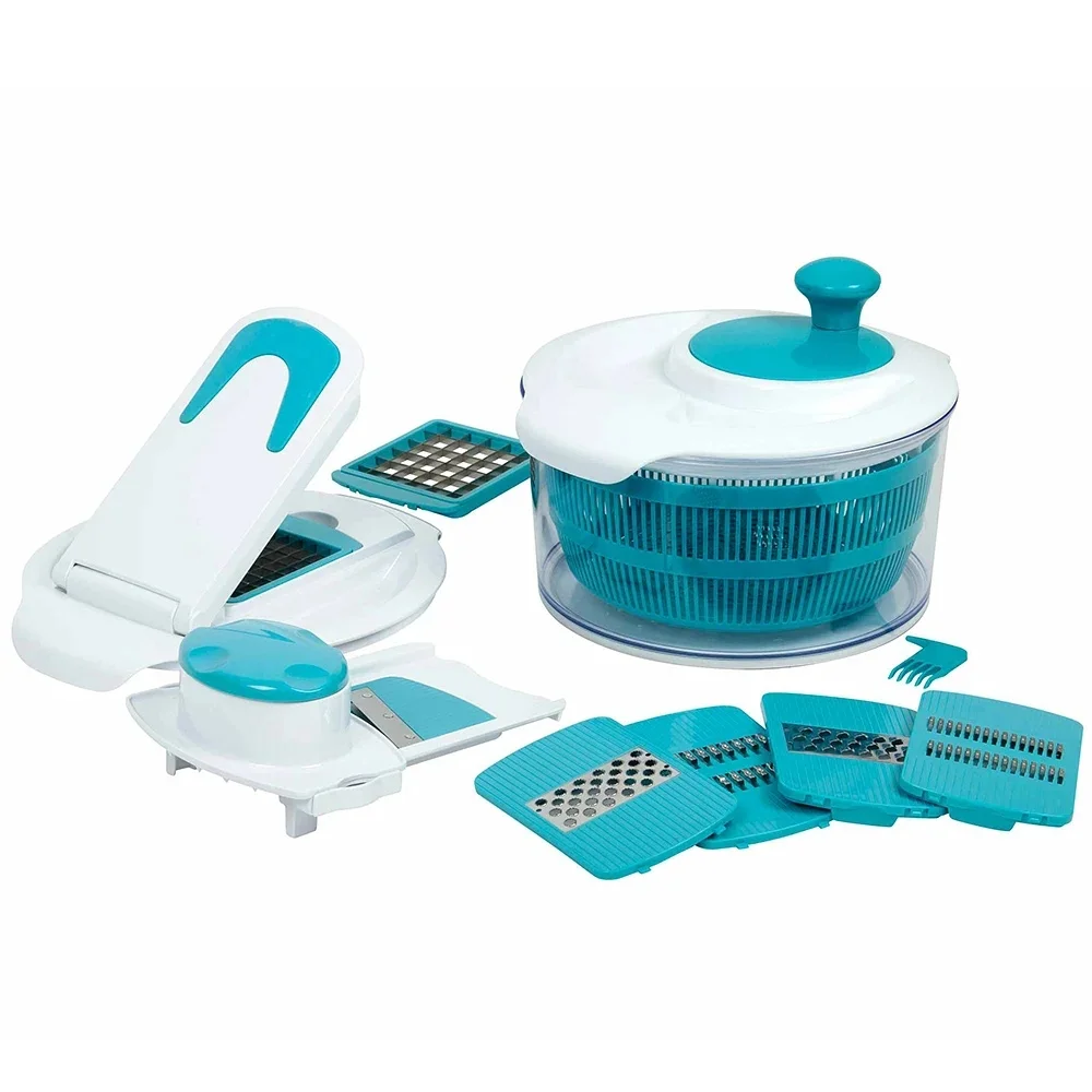 The Chew Turbo Prep Chopper Slicer Grater with Salad Spinner Set Red